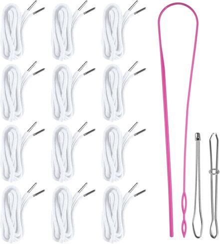 12 Pcs Drawstring Cord, 53 Inch Hoodie String Replacement, Draw String with Threader Tool for Sweatpants Pants (Black/White) in Kuwait