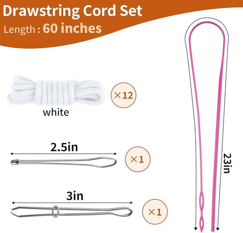 12 Pcs Drawstring Cord, 53 Inch Hoodie String Replacement, Draw String with Threader Tool for Sweatpants Pants (Black/White) in Kuwait
