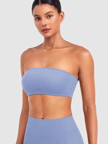 VOYJOY Women Strapless Bandeau Bra Wireless Padded Sports Bra Tube Top Seamless Stretchy Workout Bralette in Saudi Arabia
