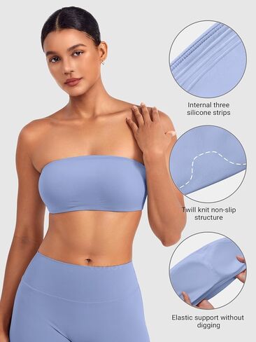 VOYJOY Women Strapless Bandeau Bra Wireless Padded Sports Bra Tube Top Seamless Stretchy Workout Bralette in Saudi Arabia