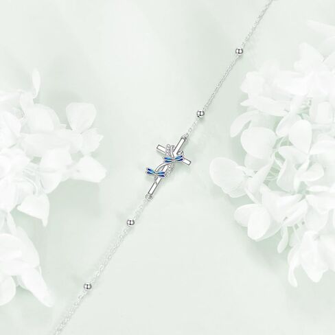 POPLYKE Ladybug Cross Anklet for Women Sterling Silver Cross Anklet Ladybug Jewelry Gift for Women in Saudi Arabia
