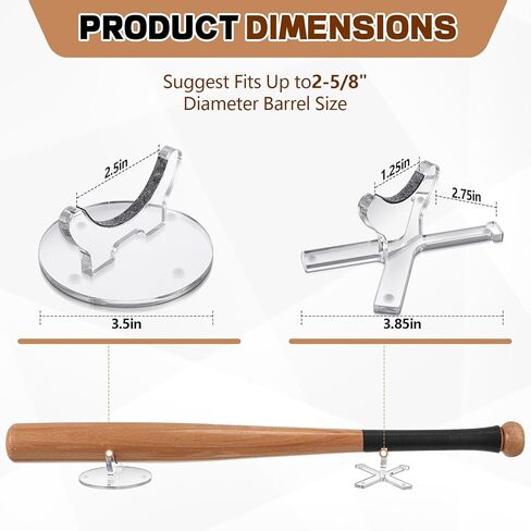 مجموعة حامل مضرب البيسبول المكتبي من Yerliker، تناسب مقاس 2-5/8 بوصة، حامل عرض مضرب بيسبول أكريليك، حامل عرض مضرب بيسبول، حامل مضرب بيسبول، حامل عرض مضرب بيسبول للتذكارات كهدية قابلة للتجميع in Kuwait