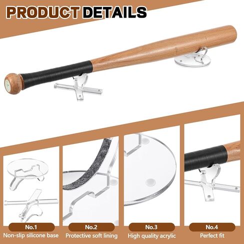 مجموعة حامل مضرب البيسبول المكتبي من Yerliker، تناسب مقاس 2-5/8 بوصة، حامل عرض مضرب بيسبول أكريليك، حامل عرض مضرب بيسبول، حامل مضرب بيسبول، حامل عرض مضرب بيسبول للتذكارات كهدية قابلة للتجميع in Kuwait