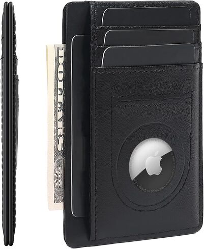 Wallet with Airtag Holder, Airtag Wallet for Men,Slim Minimalist Wallet for Apple Air Tag,Carbon Fiber RFID Blocking Wallet with ID Window,Card Slots,Money Slot in Kuwait