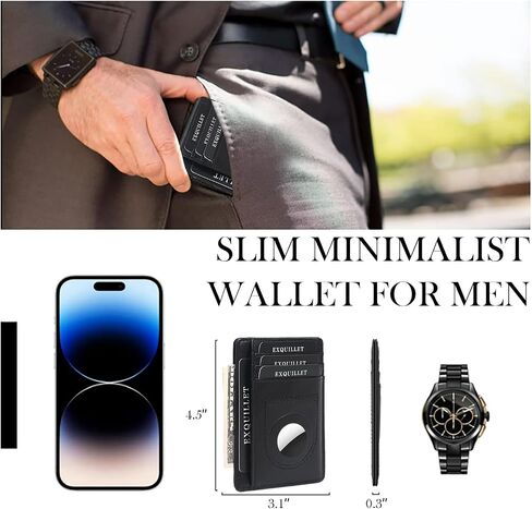 Wallet with Airtag Holder, Airtag Wallet for Men,Slim Minimalist Wallet for Apple Air Tag,Carbon Fiber RFID Blocking Wallet with ID Window,Card Slots,Money Slot in Kuwait