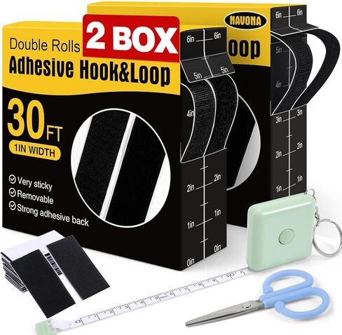40Ft x 1 Inch Hook and Loop Strips with Adhesive, Double Rolls of Heavy Duty Self Adhesive Tape with Backing, Nylon Self Adhesive Tape for Home Office School and Crafting,Black in Saudi Arabia
