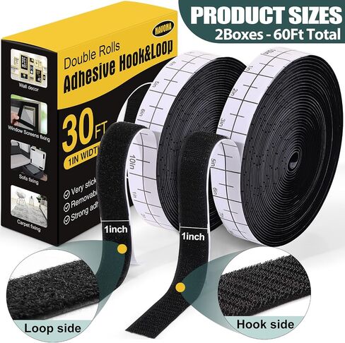 40Ft x 1 Inch Hook and Loop Strips with Adhesive, Double Rolls of Heavy Duty Self Adhesive Tape with Backing, Nylon Self Adhesive Tape for Home Office School and Crafting,Black in Saudi Arabia
