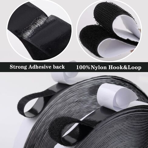 40Ft x 1 Inch Hook and Loop Strips with Adhesive, Double Rolls of Heavy Duty Self Adhesive Tape with Backing, Nylon Self Adhesive Tape for Home Office School and Crafting,Black in Saudi Arabia