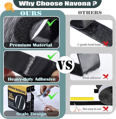 40Ft x 1 Inch Hook and Loop Strips with Adhesive, Double Rolls of Heavy Duty Self Adhesive Tape with Backing, Nylon Self Adhesive Tape for Home Office School and Crafting,Black in Saudi Arabia