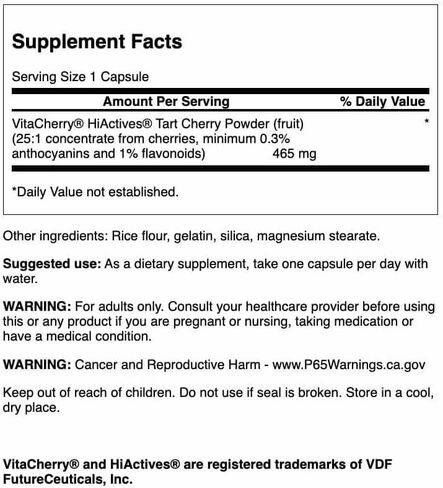 Swanson HiActives Tart Cherry - Natural Supplement Supporting Joint Health, Mobility & Flexibility - Helps Strengthen Collagen Structures & Connective Tissue - (60 Capsules, 465mg Each) in Saudi Arabia