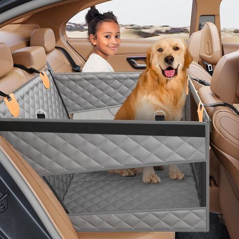 PETICON Large Dog Car Seat, Back Seat Extender for Dogs with 3 Mesh Windows, Waterproof Medium Carseat for Dogs with Hard Bottom, Pet Seat Cover for Cars, Trucks and SUVs in Kuwait