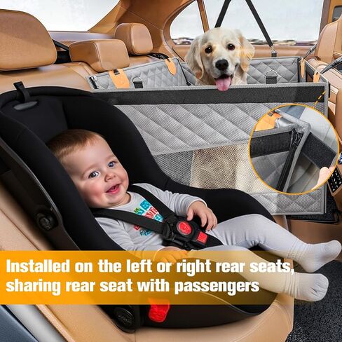 PETICON Large Dog Car Seat, Back Seat Extender for Dogs with 3 Mesh Windows, Waterproof Medium Carseat for Dogs with Hard Bottom, Pet Seat Cover for Cars, Trucks and SUVs in Kuwait
