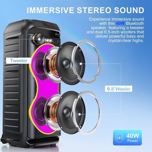 Karaoke Machine with 2 Wireless Microphones, Rolling Wheels, and Trolley – 8800mAh Portable Bluetooth Speaker, PA System with Lights, Adjustable Bass/Treble/Echo for Parties, Indoor and Outdoor Use in Kuwait