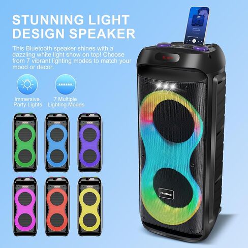 Karaoke Machine with 2 Wireless Microphones, Rolling Wheels, and Trolley – 8800mAh Portable Bluetooth Speaker, PA System with Lights, Adjustable Bass/Treble/Echo for Parties, Indoor and Outdoor Use in Kuwait