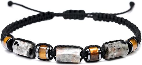 Natural Jade & Tiger Eye Stone Bracelet - Black Braided Cord for Men & Teens Boys | Birthday, Father's Day, Christmas Gifts for Him, Son, Grandson in Saudi Arabia
