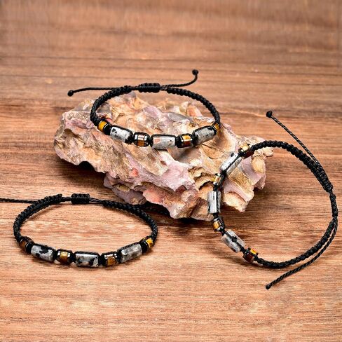 Natural Jade & Tiger Eye Stone Bracelet - Black Braided Cord for Men & Teens Boys | Birthday, Father's Day, Christmas Gifts for Him, Son, Grandson in Saudi Arabia