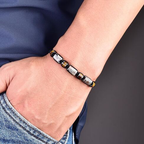 Natural Jade & Tiger Eye Stone Bracelet - Black Braided Cord for Men & Teens Boys | Birthday, Father's Day, Christmas Gifts for Him, Son, Grandson in Saudi Arabia