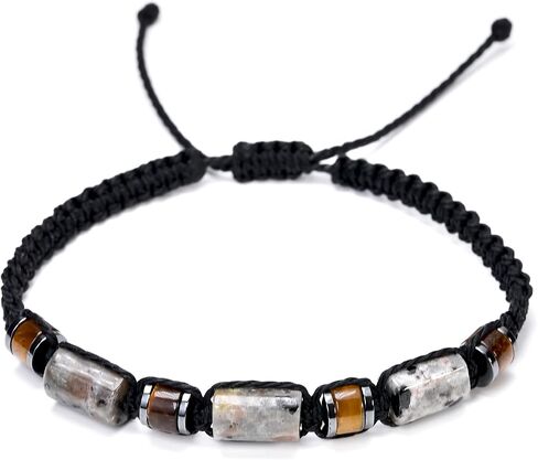 Natural Jade & Tiger Eye Stone Bracelet - Black Braided Cord for Men & Teens Boys | Birthday, Father's Day, Christmas Gifts for Him, Son, Grandson in Saudi Arabia