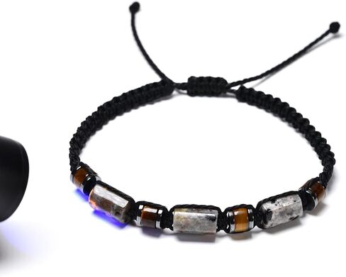 Natural Jade & Tiger Eye Stone Bracelet - Black Braided Cord for Men & Teens Boys | Birthday, Father's Day, Christmas Gifts for Him, Son, Grandson in Saudi Arabia