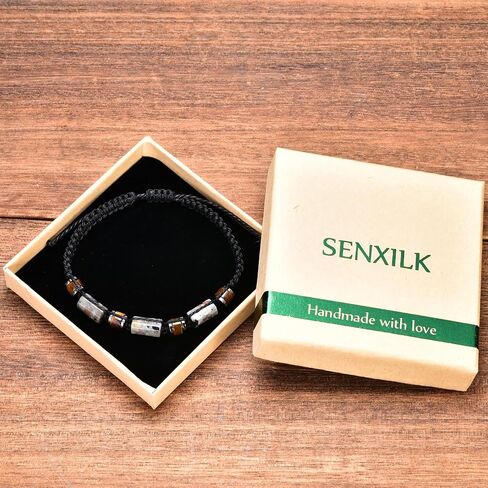 Natural Jade & Tiger Eye Stone Bracelet - Black Braided Cord for Men & Teens Boys | Birthday, Father's Day, Christmas Gifts for Him, Son, Grandson in Saudi Arabia