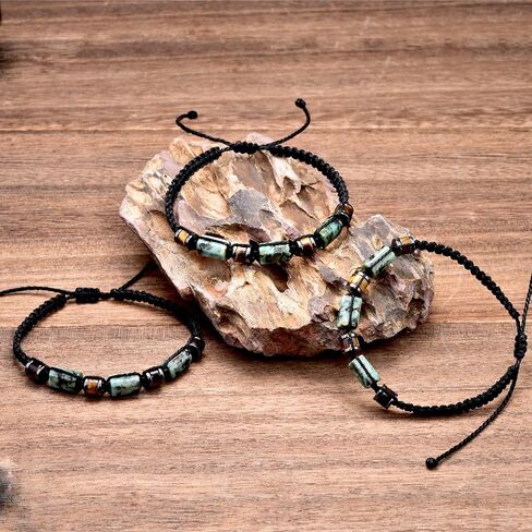 Natural Jade & Tiger Eye Stone Bracelet - Black Braided Cord for Men & Teens Boys | Birthday, Father's Day, Christmas Gifts for Him, Son, Grandson in Saudi Arabia