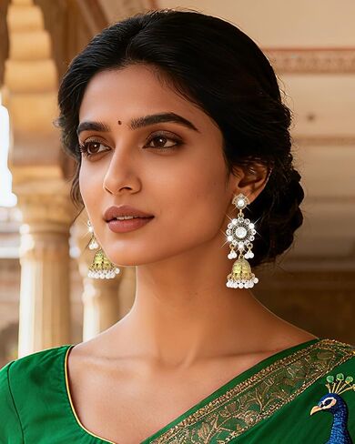 أقراط Jhumkas الهندية للنساء الهنديات بوليوود الثريا القرصية أقراط الذهب العرقي العرقي التقليدي Jhumka jhumki حلقات الزفاف حفل زفاف حفلة موسيقية في المجوهرات in Kuwait