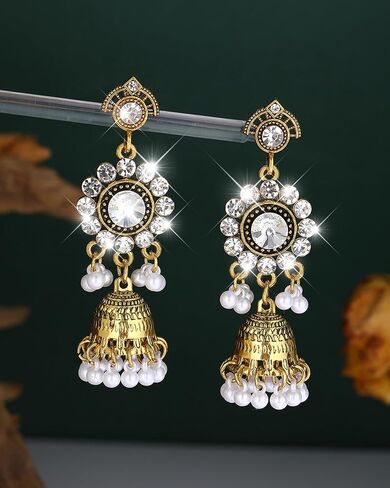 أقراط Jhumkas الهندية للنساء الهنديات بوليوود الثريا القرصية أقراط الذهب العرقي العرقي التقليدي Jhumka jhumki حلقات الزفاف حفل زفاف حفلة موسيقية في المجوهرات in Kuwait
