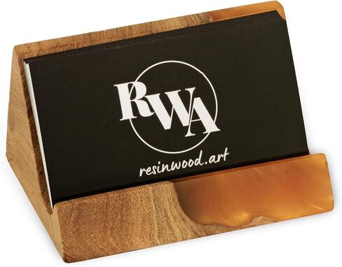 RWA Unique Business Card Holder for Men & Women - Stylish Durable Business Card Stand - Premium Desktop Business Card Holders - Epoxy Wood Desk Accessory Organizer Handcrafted - BASIC, black in Kuwait