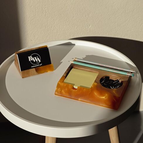 RWA Unique Business Card Holder for Men & Women - Stylish Durable Business Card Stand - Premium Desktop Business Card Holders - Epoxy Wood Desk Accessory Organizer Handcrafted - BASIC, black in Kuwait