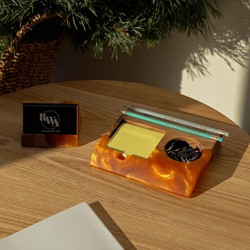 RWA Unique Business Card Holder for Men & Women - Stylish Durable Business Card Stand - Premium Desktop Business Card Holders - Epoxy Wood Desk Accessory Organizer Handcrafted - BASIC, black in Kuwait