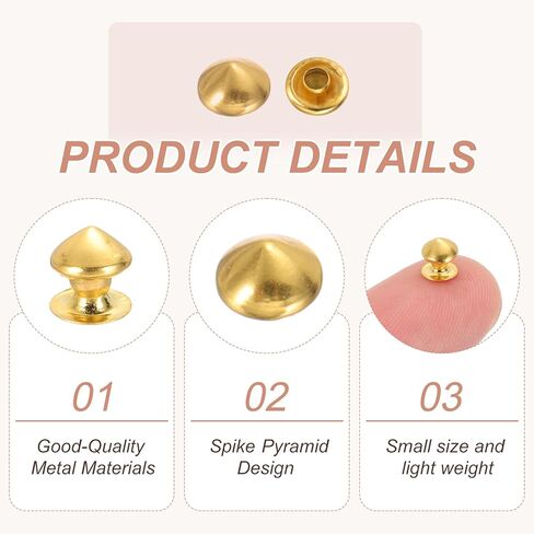 PATIKIL 9mm Spike Rivets, 100 Sets Square Studs Rivet Rapid Punk Spikes Leathercraft Decoration for Rock Nailheads Clothing Belts Bags Shoes, Gold Tone in Kuwait