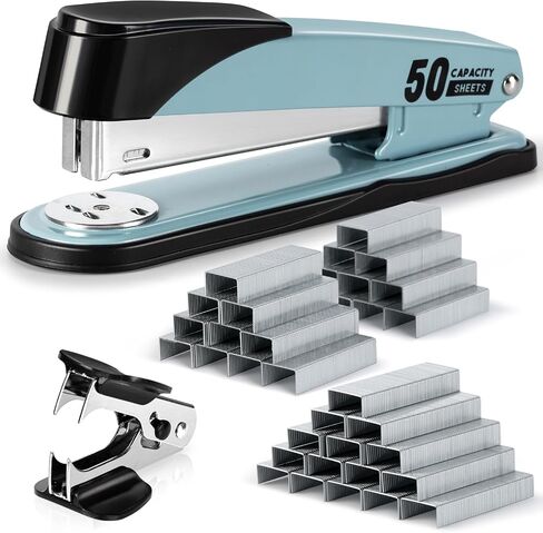 Deli Stapler Heavy Duty, Full Strip Staplers for Desk with 2000 Staples and Staple Remover, 50 Sheet Capacity, No Jam, Non-Slip Office Stapler with Staples for Office, Classroom, Black in Saudi Arabia