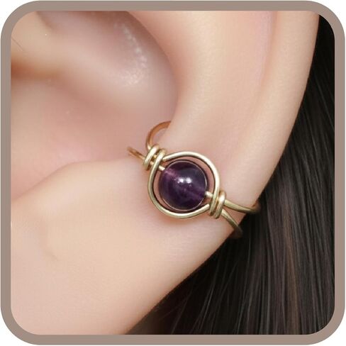14k Gold Filled Amethyst Gemstone Huggie Clip On Ear Cuff - No Piercing Needed - February Birthstone in Saudi Arabia