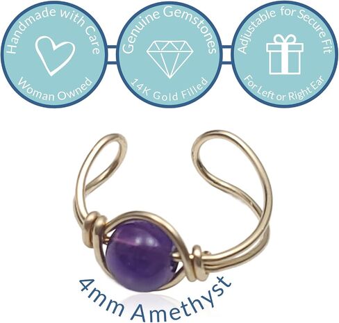 14k Gold Filled Amethyst Gemstone Huggie Clip On Ear Cuff - No Piercing Needed - February Birthstone in Saudi Arabia