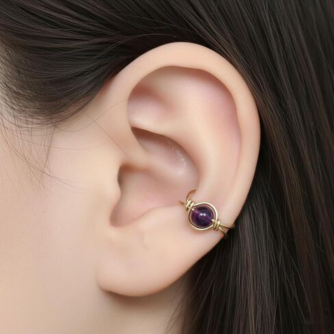 14k Gold Filled Amethyst Gemstone Huggie Clip On Ear Cuff - No Piercing Needed - February Birthstone in Saudi Arabia