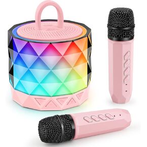 Karaoke Machine with Colorful LED for Kids, Portable Bluetooth Speaker with 2 Wireless Microphones, Birthday Gifts for 3 4 5 6 7 8 9 10 Year Old Girl Boy, Toys for Ages 3-12, Gift for Family Party in Kuwait