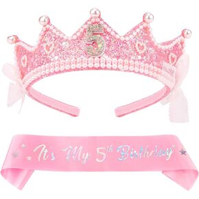 Chanaco 6th Birthday decorations Pearl Birthday Crown for 6 Year Old Girls 6th Birthday Sash and Tiara Outfit Pink Glitter Heart Headband Hair Accessories Cute Bow Headpieces for Party in Saudi Arabia