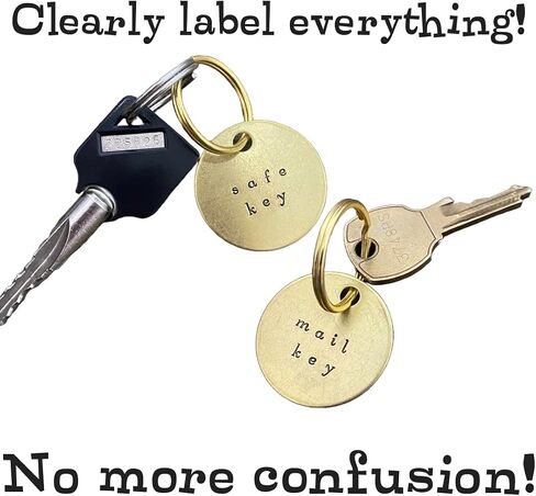 Metal Key Labels - Keychain Identifier Tags with Keyrings - Key Organization - Key ID fobs - 100% Brass, Hand Stamped Engraved - House, Shed, Gate, Pool, Closet, Locker, Safe, Truck (home) in Kuwait