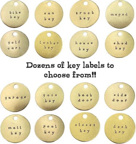 Metal Key Labels - Keychain Identifier Tags with Keyrings - Key Organization - Key ID fobs - 100% Brass, Hand Stamped Engraved - House, Shed, Gate, Pool, Closet, Locker, Safe, Truck (home) in Kuwait