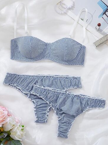 1/2 Cup Cotton Sexy Lingerie Bra and Panty Sets For Women Matching Bralette Sets 3 Piece in Saudi Arabia