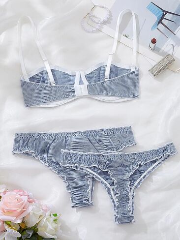 1/2 Cup Cotton Sexy Lingerie Bra and Panty Sets For Women Matching Bralette Sets 3 Piece in Saudi Arabia