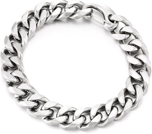 COOLSTEELANDBEYOND Satin Metallic Blue Curb Chain Bracelet Mens Stainless Steel Cuban Link Chain, Hip-Hop Biker Jewelry in Kuwait