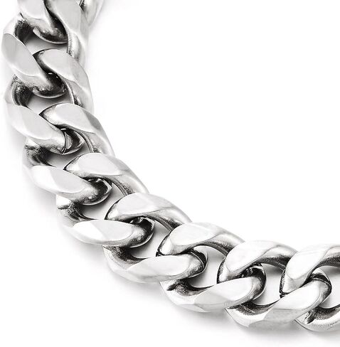 COOLSTEELANDBEYOND Satin Metallic Blue Curb Chain Bracelet Mens Stainless Steel Cuban Link Chain, Hip-Hop Biker Jewelry in Kuwait