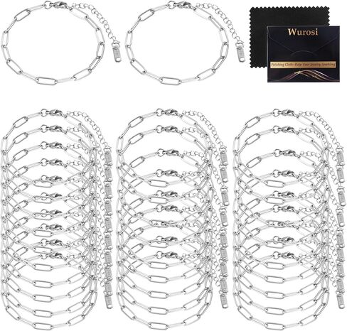 30pcs paperclip Charm Bracelets سلسلة لصنع المجوهرات ، 6.3 بوصة 18K سوار سوار مطلي بالذهب DIY مع مشابك جراد البحر (الذهب) in Kuwait