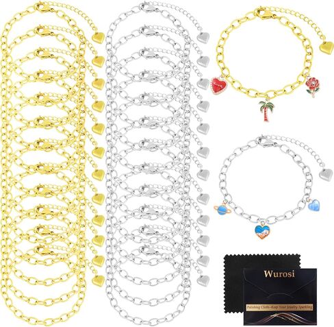 30pcs paperclip Charm Bracelets سلسلة لصنع المجوهرات ، 6.3 بوصة 18K سوار سوار مطلي بالذهب DIY مع مشابك جراد البحر (الذهب) in Kuwait