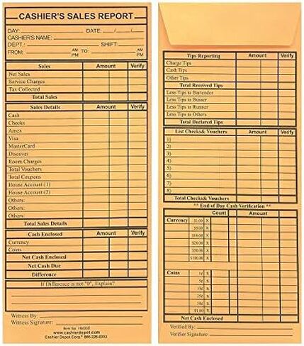 500 Cashier Depot HM305 Cashier's Sales Report Envelope, 4 1/2" x 10 3/8", Kraft 24lb, Gum Flap (500 Envelopes) in Saudi Arabia