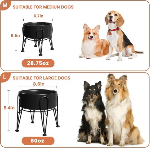 Elevated Dog Bowls, Ceramic Raised Dog Bowl Set with Anti-Slip and Non-Tip Metal Stand, 2 Pack Pet Food and Water Feeding Bowls for Small and Medium Dogs (White,7.6 Cups) in Kuwait