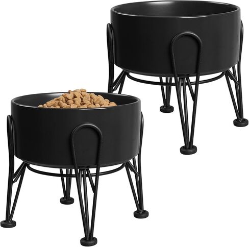 Elevated Dog Bowls, Ceramic Raised Dog Bowl Set with Anti-Slip and Non-Tip Metal Stand, 2 Pack Pet Food and Water Feeding Bowls for Small and Medium Dogs (White,7.6 Cups) in Kuwait