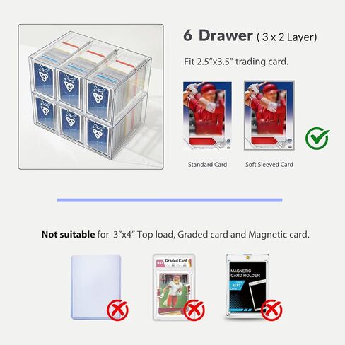 4 Drawer Trading Card Storage Box for Toploader & Magnetics, Clear Card Organizer with Divider for TCG, MTG, Sports Baseball Cards, Holds 380+ Top Loaders in Saudi Arabia