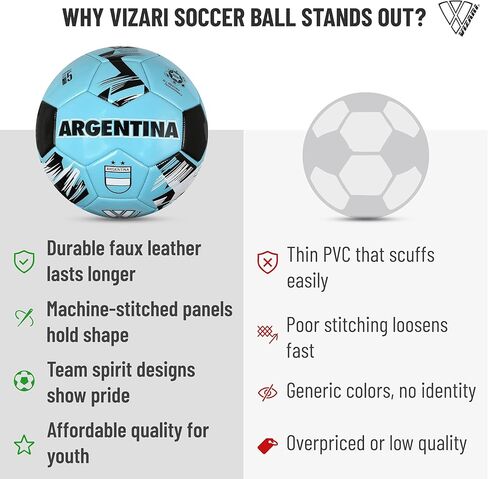 كرات المنتخب الوطني لكرة القدم فيزاري | جلد صناعي ومطاط متين، ثلاثة أحجام، تسع كرات ريفية - ارفع مستوى لعبك مع تمثيل الفريق المميز in Kuwait